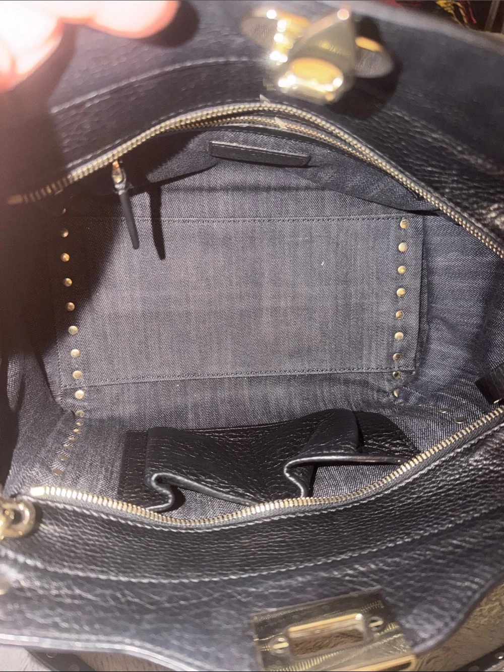 Preloved Valentino Garavani Dark Gray Denim Satchel with Gold Studs excellent.